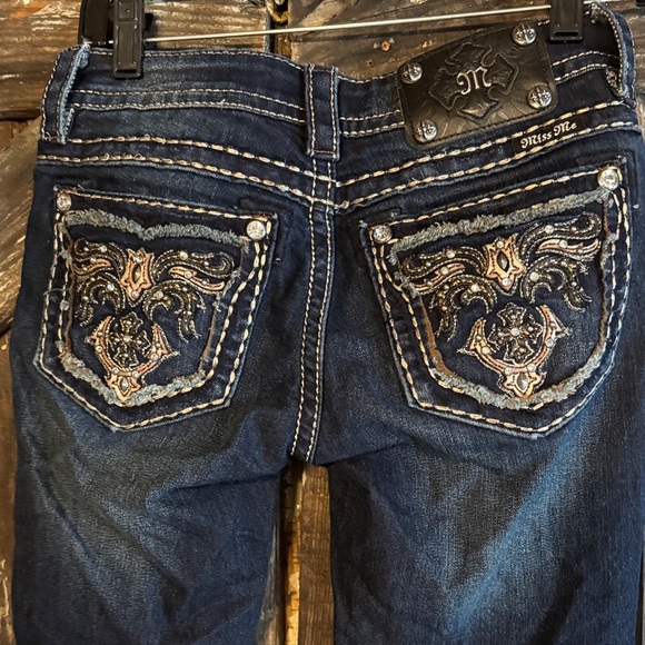 Miss Me Denim - Miss Me Dark Blue Embroidered Bootcut Jeans with Gold Accents